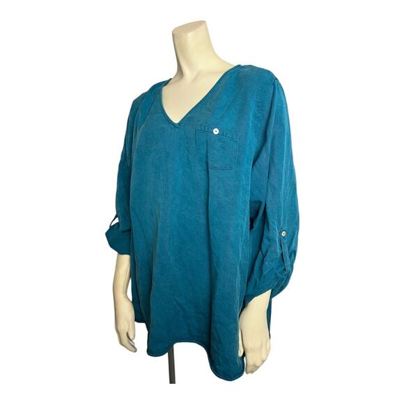 Soft Surroundings Teal Blue Oversized Blouse Shirt Top Womens Plus 1X - Picture 6 of 7